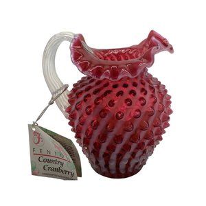 Fenton Cranberry Opalescent Hobnail Spiral Optic Pitcher